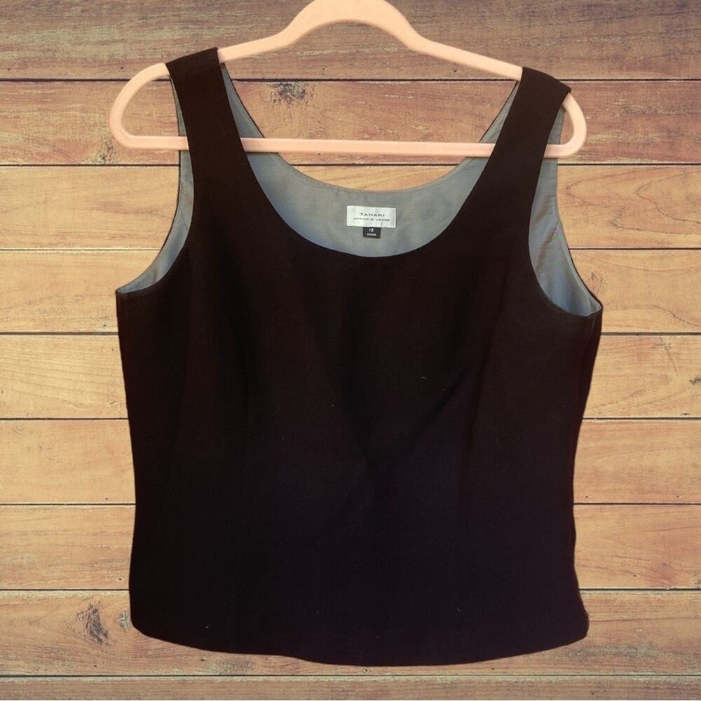 Tahari black tank blouse for workwear suits